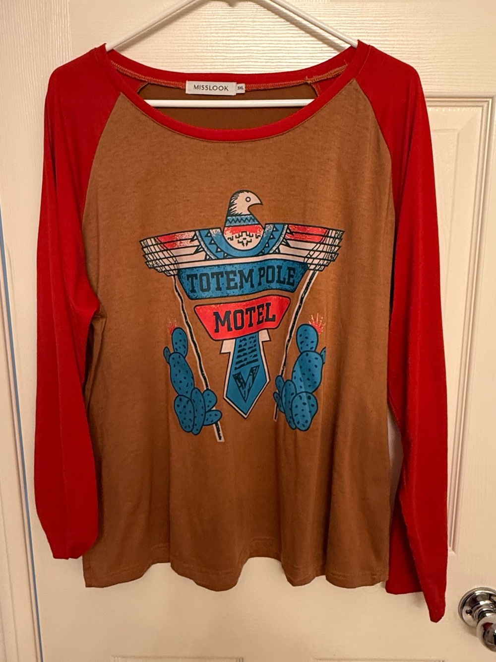 MISSLOOK Brown Tee with Red Trim